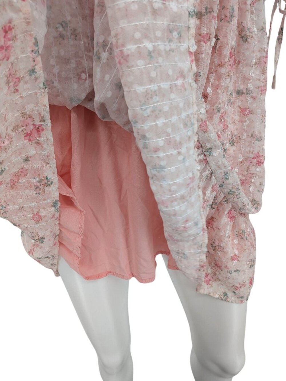 Floral Babydoll Mini Dress Coquette Cottage Fairy Puff Sleeve Y2K Smocked Large - Picture 7 of 9